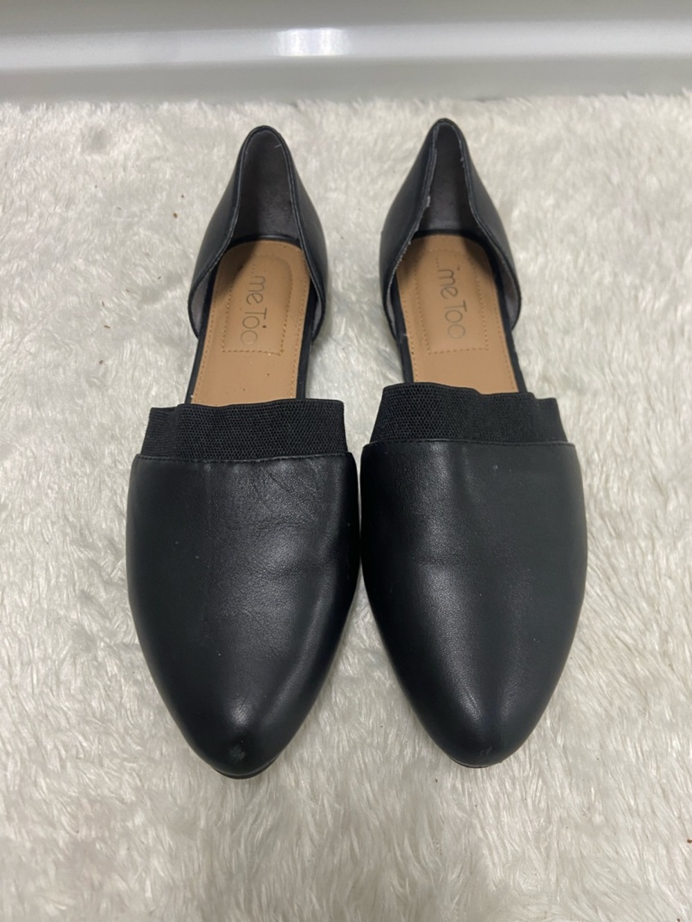 Me Too Black Pointed D'Orsay Flats with Elastic Vamp
